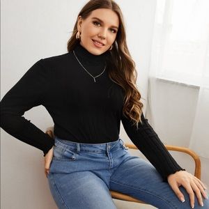 SHEIN 1X Turtleneck Lettuce Trim Black Sweater